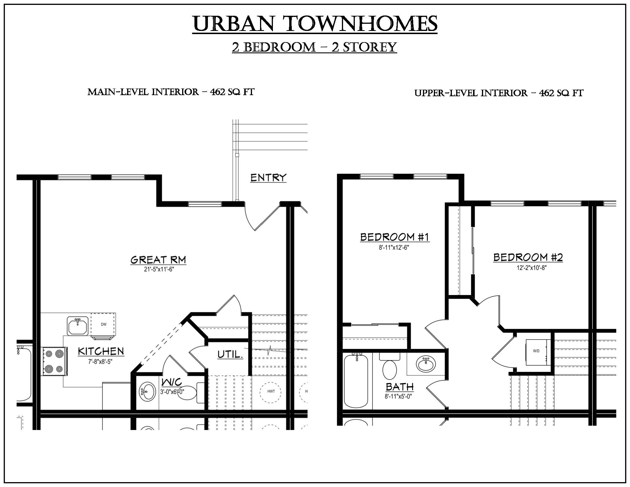 2 Bedroom, 1.5 Bathroom, 2-Storey